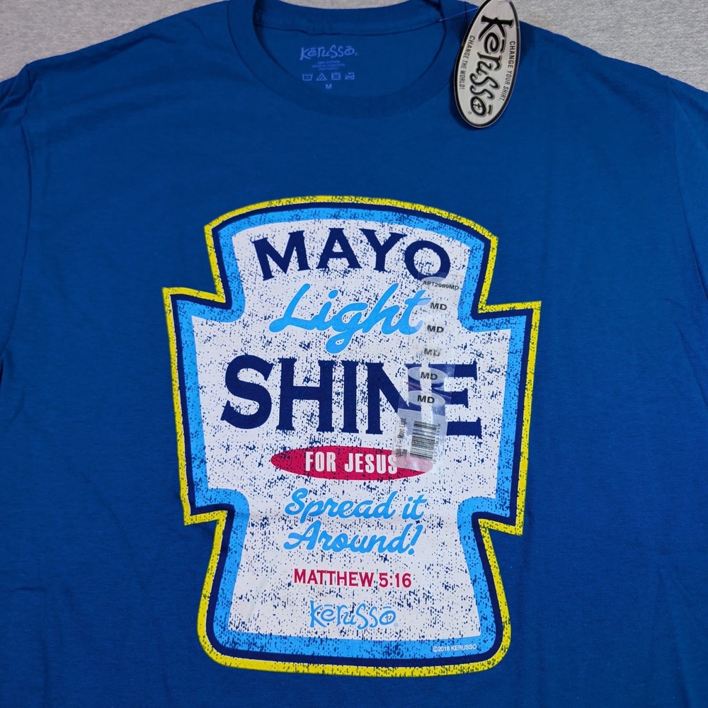 Kerusso Mayo Light Shine For Jesus Blue Graphic T-Shirt Mens Medium Matthew 5:16